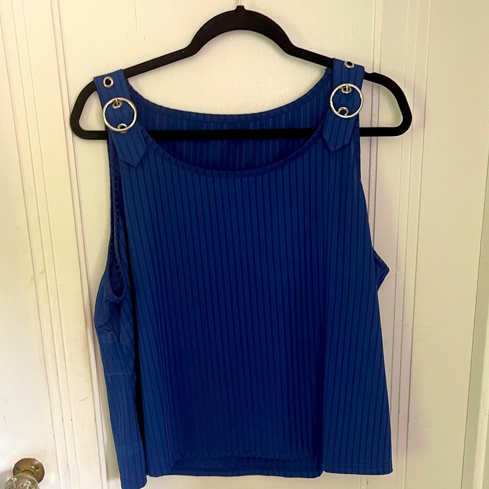 Ribbed Buckle Blue Top